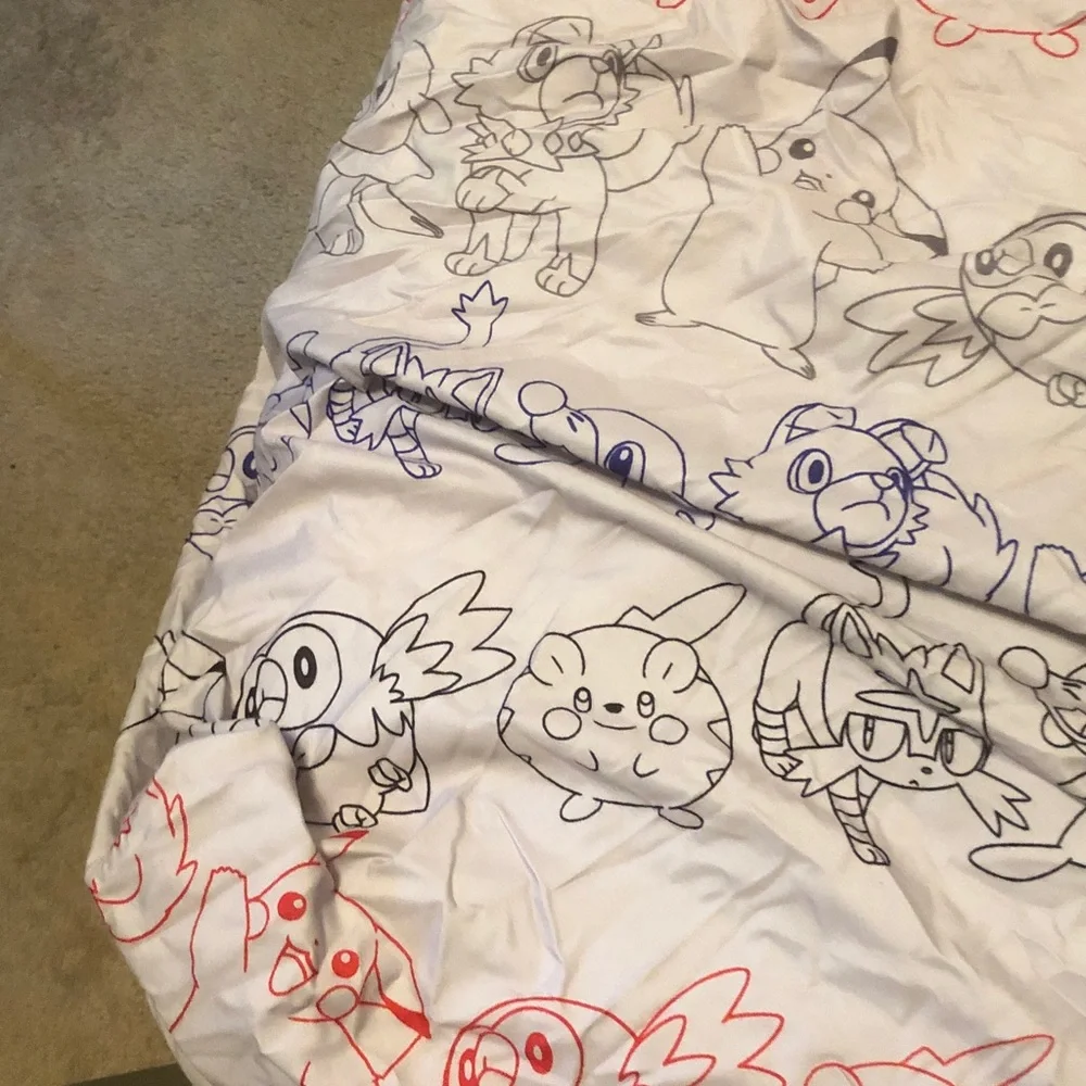 Pokemon Character Print Twin/Full Sheet - Red & Blue Line Art on White